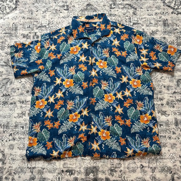 Tommy Bahama Other - Tommy Bahama XXL Silk Shirt Mens Blue Orange Tropical Floral Hawaiian Shirt
